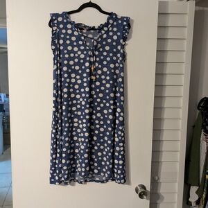 SJS Blue and White Polka Dot Midi Dress